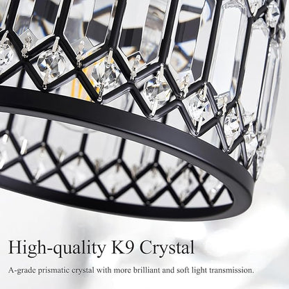 Pevfah Crystal Black Ceiling Light, Modern Semi Flush Mount Ceiling Lighting Fixture, Round Hallway Lighting Fixtures for Kitchen Entryway Bedroom Laundry Room, 1-Light, 9 Inch