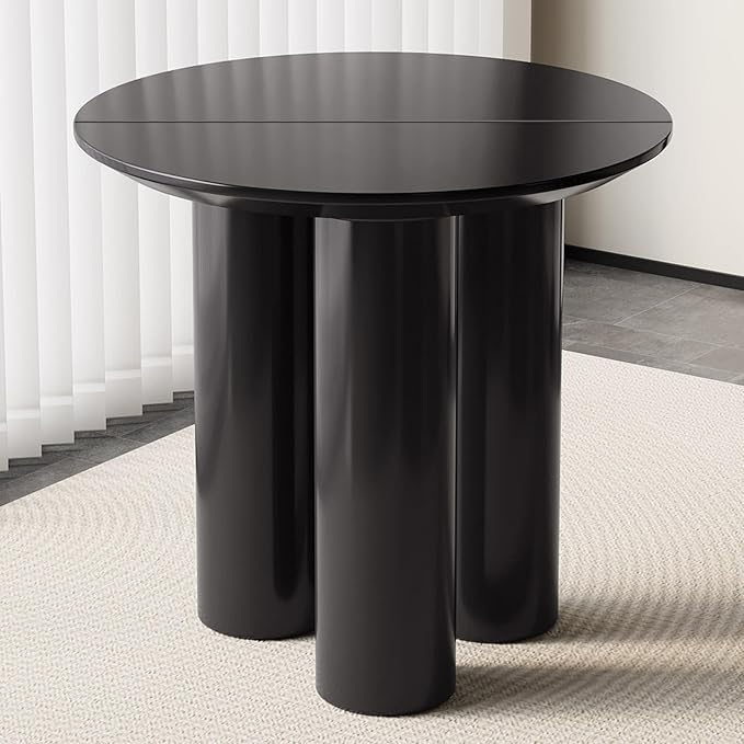 Miuuod 29.92" Black Round Dining Table with Three Stable Legs, Single Side Table for Living Room,Space Saving Coffee Table for 1-4 People，Kitchen Table,