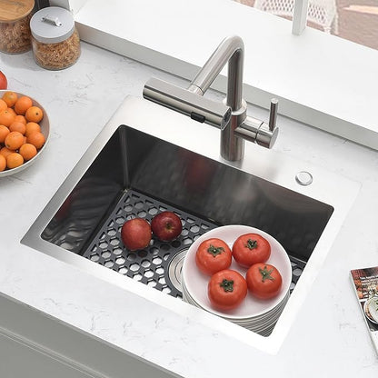 20 Inch Kitchen Sink Drop In with Faucet Combo-Brovy 20x16 Small Outdoor Stainless Steel Kitchen Sink Drop-In 18 Gauge Single Bowl Top Mount Wet Bar Sinks with Mat&Drainer