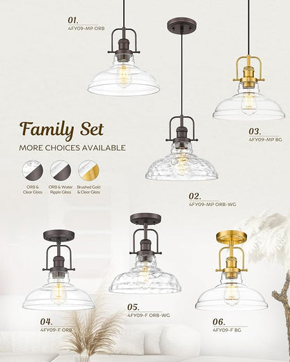 FEMILA 11" Gold Pendant Light Fixture, Vintage Pendant Lighting with Clear Glass Shade for Kitchen Island, Adjustable Hanging Light, Brushed Gold Pendant Lights, 4FY09-MP BG