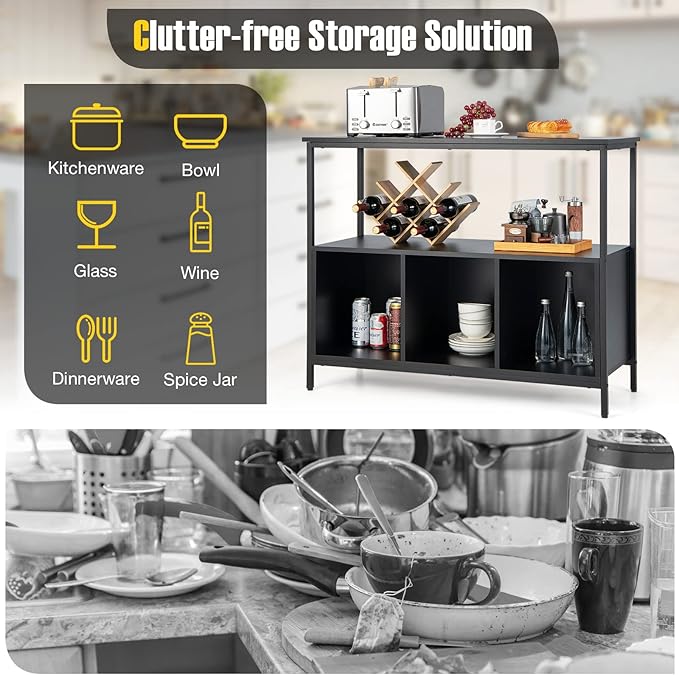 PETSITE Sideboard Buffet Table with Storage Cabinet & Shelves, Industrial Microwave Oven Stand, Coffee Bar Station, Stationary Kitchen Island Cart
