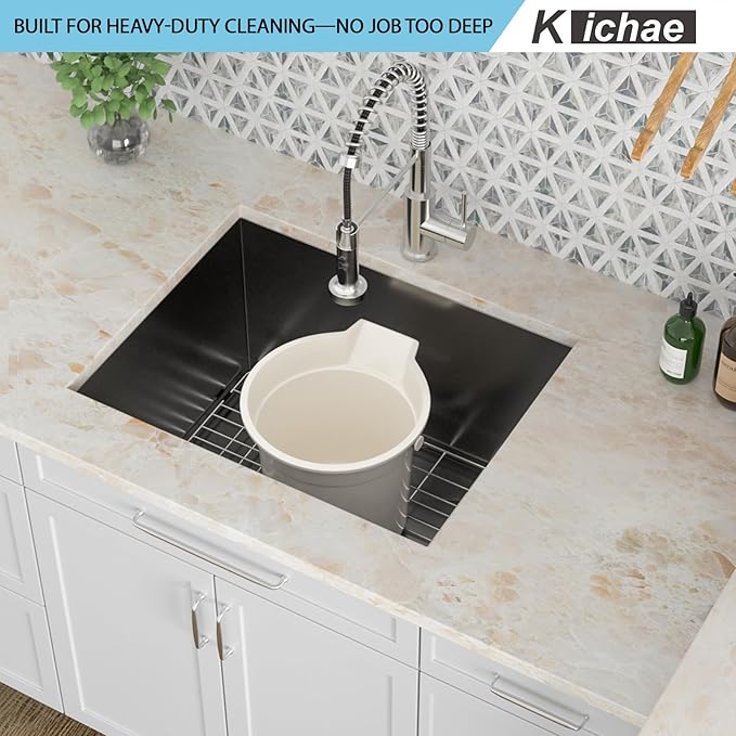 Kichae 12" Deep Laundry Sink Undermount - 21 x 19 Inch Black Undermount Utility Sink Stainless Steel Single Bowl Under Counter Handmade Laundry Utility Room Basin