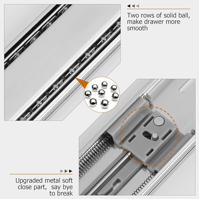 LONTAN Soft Close Drawer Slides 22 Inch Side Mount Heavy Duty Cabinet Drawer Glides 10 Pairs - Ball Bearing Full Extension Kitchen Cabinet Rails 100 LB Capacity