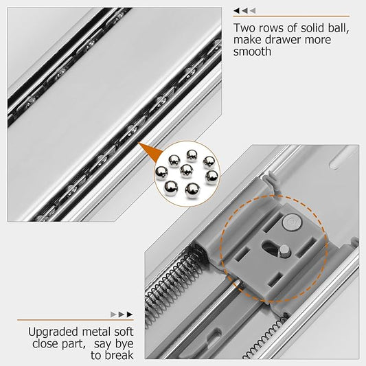 LONTAN 20 Pairs 22 Inch Soft Close Drawer Slides Heavy Duty Dresser Drawer Glides Metal Ball Bearing Full Extension Kitchen Cabinet Rails 100 LB Capacity