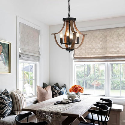 LAMPKEDUO Farmhouse Hanging Pendant Lighting, 4-Light Rustic Flush Mount Ceiling Light Fixture,Modern Faux Wood Vintage Chandelier for Dining Room Kitchen Island Foyer Hallway Entryway Bedroom