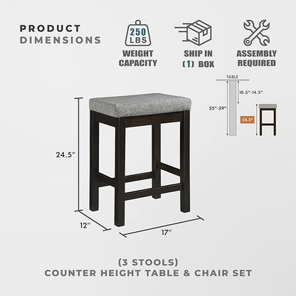 Lexicon Oreille Bar Table with Stools Set, Modern Console Table with Stools - 4-Piece Set with 2 USB Ports & A/C Power Outlets, Counter Height, Discrete Drawer, Perfect Dining Room & Kitchen Espresso