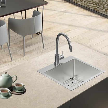 Kitchen Sink, Stainless Steel 18 x 18 Inch Drop In Bar Sink Top Mount Kitchen Sink Single Bowl Kitchen Sink Set - Sink Grid, Silicon Mat,Drain Assembly For Modern Kitchen Stylish and Functional