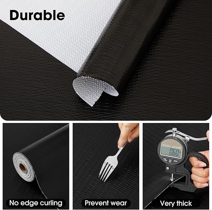 Drawer and Shelf Liner, Non-Slip Kitchen Cabinet Liners Non-Adhesive Thick Strong Grip Waterproof Washable Mats Protect Dresser Shelves Cupboard Bathroom Cabinets, Black, 24 in X 30 FT
