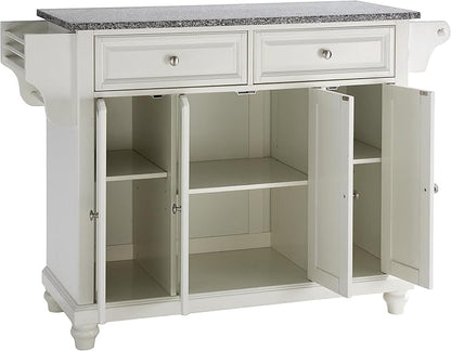 Crosley Furniture Cambridge Granite Top Rolling Kitchen Island Storage Cart, Microwave Stand, Spice Rack, White
