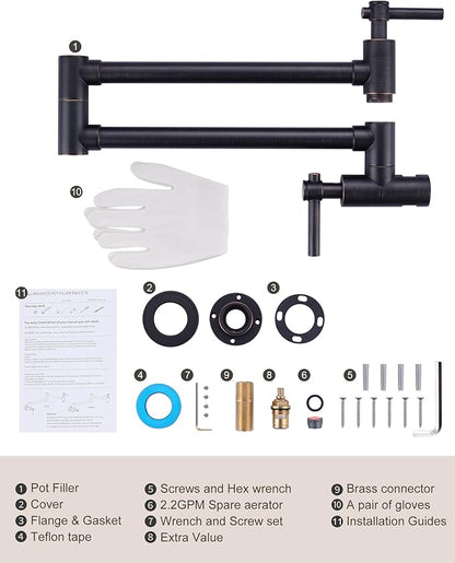 Pot Filler Faucet Wall Mount Brass Faucets Kitchen Double Handle Oil Rubbed Bronze Folding Kitchen Faucet Stretchable Double Joint Swing Arm Copper Single Hole Faucet