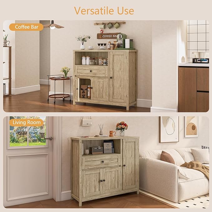 Viaozutis Storage Cabinet with Doors and Drawers,Kitchen Storage Cabinets，with Drawer and Adjustable Shelf（Grey）