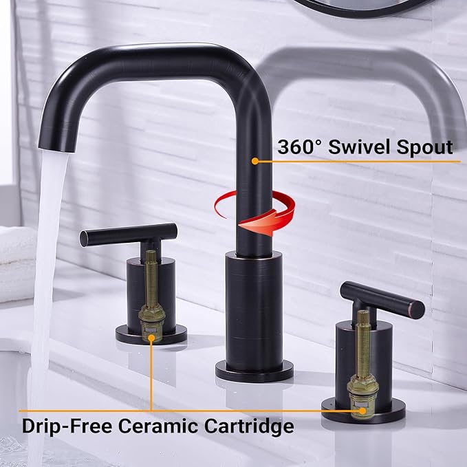TRUSTMI Bronze Bathroom Faucet 2-Handle 8 Inch Widespread Bathroom Sink Faucet 3 Hole with Overflow Drain, Oil Rubbed Bronze