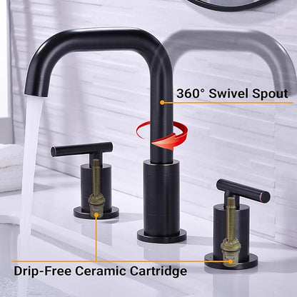 TRUSTMI Bronze Bathroom Faucet 2-Handle 8 Inch Widespread Bathroom Sink Faucet 3 Hole with Overflow Drain, Oil Rubbed Bronze