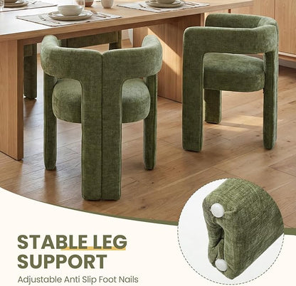 VESCASA Modern Barrel Dining Chairs Set of 4 with Open Back, Chenille Upholstered Accent Kitchen Armchairs with Wood Legs for Dining Room Reception Small Space, Green