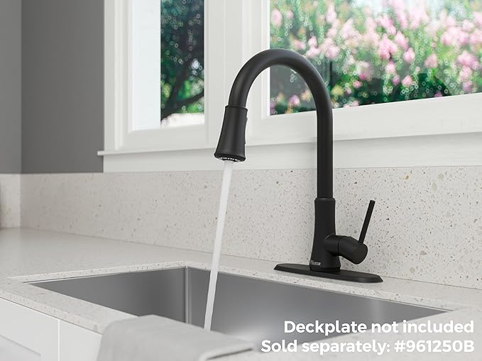Pfister Pfirst Series Kitchen Faucet with Pull-Down Sprayer, Single Handle, High Arc, Matte Black Finish, G529PF2B