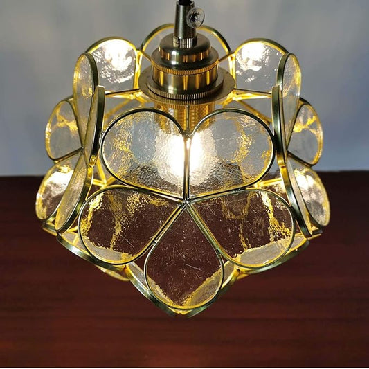 Bieye L10744 Petals Tiffany Style Stained Glass Ceiling Pendant Light with 8-inch Wide Lampshade (Clear, 8" Cherry Blossom)