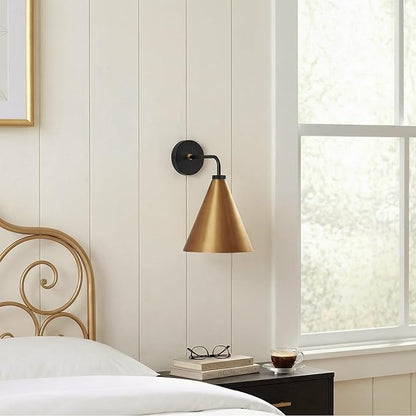 Vintage Modern Metal Conical Wall Sconce - Retro Gold Wall Lamp, Decorative Inspired Cone Black Wall Mount Lighting Fixture for Bedroom, Living Room, Hallway(9.8“L x 9.8" W x 12.5" H Gold)