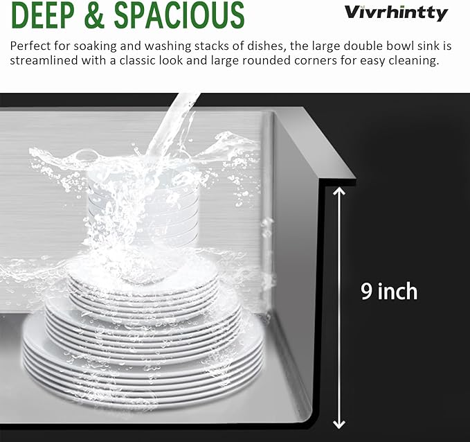 33" x 22" x 9" Drop-In Double Bowl Kitchen Sink, Topmount Stainless Steel with Satin Finish, Soundproofing & Protective Bottom Grid