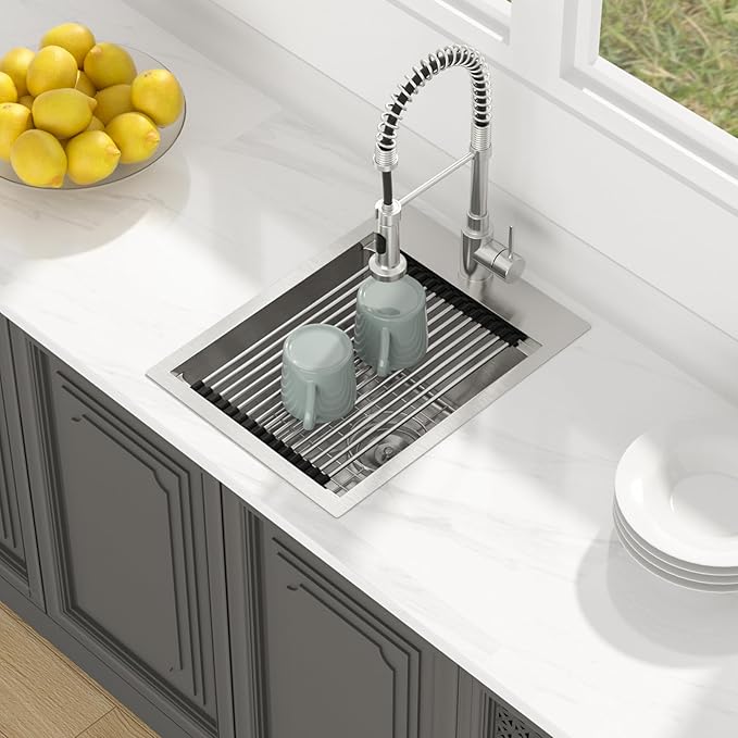 Lordear 15 Bar Sink Drop In 15 x 20 Inch Topmount Kitchen Sink 16 Gauge Stainless Steel Single Bowl Ledge Workstation RV Bar Prep Sinks Basin