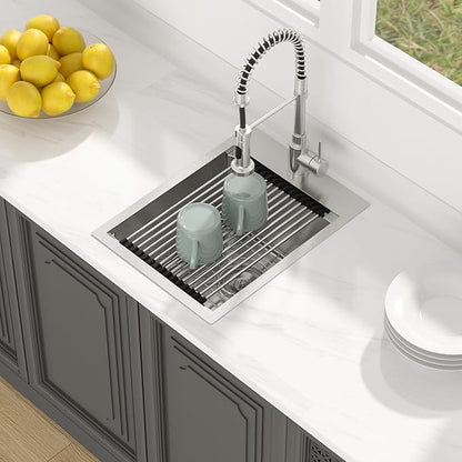 Lordear 15 Bar Sink Drop In 15 x 20 Inch Topmount Kitchen Sink 16 Gauge Stainless Steel Single Bowl Ledge Workstation RV Bar Prep Sinks Basin