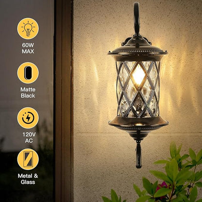 NLIEOPDA Retro Large Outdoor Wall Lanterns 24" Exterior Light Fixtures Coach Light Waterproof Aluminium with Water Glass Outside Wall Lamps for House Front Door Garage Porch Lighting, Black