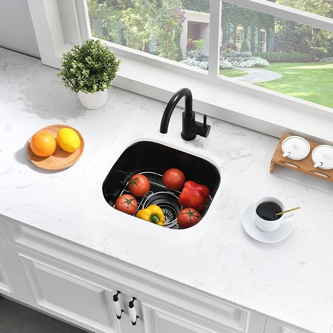 15 Inch Undermount Black Bar Sink-Bokaiya 15x12 Small Wet Bar Prep Sink Black Stainless Steel Undermount Sink 16 Gauge Single Bowl Small Corner Sink with Dish Grid