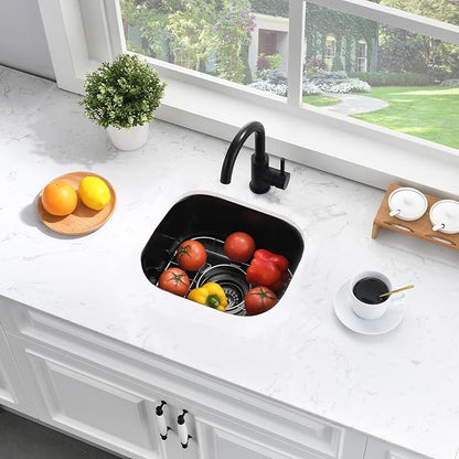 15 Inch Undermount Black Bar Sink-Bokaiya 15x12 Small Wet Bar Prep Sink Black Stainless Steel Undermount Sink 16 Gauge Single Bowl Small Corner Sink with Dish Grid