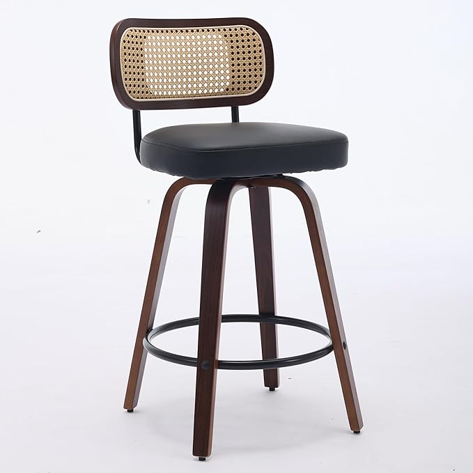 Modern Dining Chairs, Mid-Century Upholstered Kitchen Table and Chairs for Dining Room, Sturdy Stable Swivel Side Chairs with Easy Assembly for Kitchen Island, Bar, Counter or Living Room,Black-PU-2pc