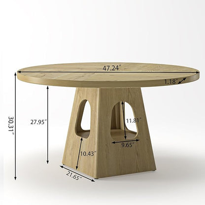 47" Round Rustic Dining Table, Kitchen Table with Storage Base, Dinner Tables with Solid Wood Frame for Home & Dining Areas, Natural