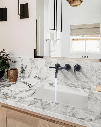 Oil Rubbed Bronze Bathroom Faucet - WOWOW Wall Mount Bathroom Faucet, 2 Handle Vanity Faucet 3 Holes Rough in Brass Valve Included Elegant Spout