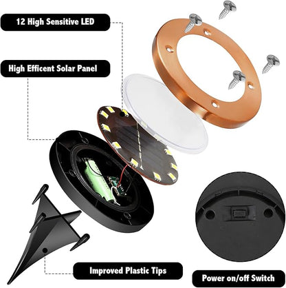JKIMK Solar Ground Lights Outdoor Waterproof Flat Garden Solar Disk Lights Floor 12 LED 12 Pack for Garden Patio Pathway Landscape Driveway Yard Path Decor