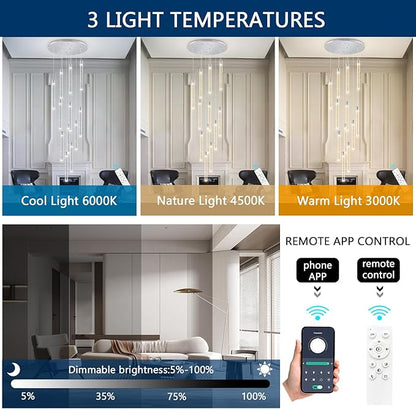 Modern 10-Light LED Dimmable Pendant Crystal Chandelier for High Ceiling