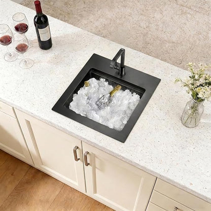 Black Drop In Bar Sink,16 Gauge 304S Stainless Steel Top Mount Kitchen SinK, All In One Workstation Sink with Accessories, 15" x 15" x 9" Small Kitchen Sink for RV,Outdoor and Wet bar