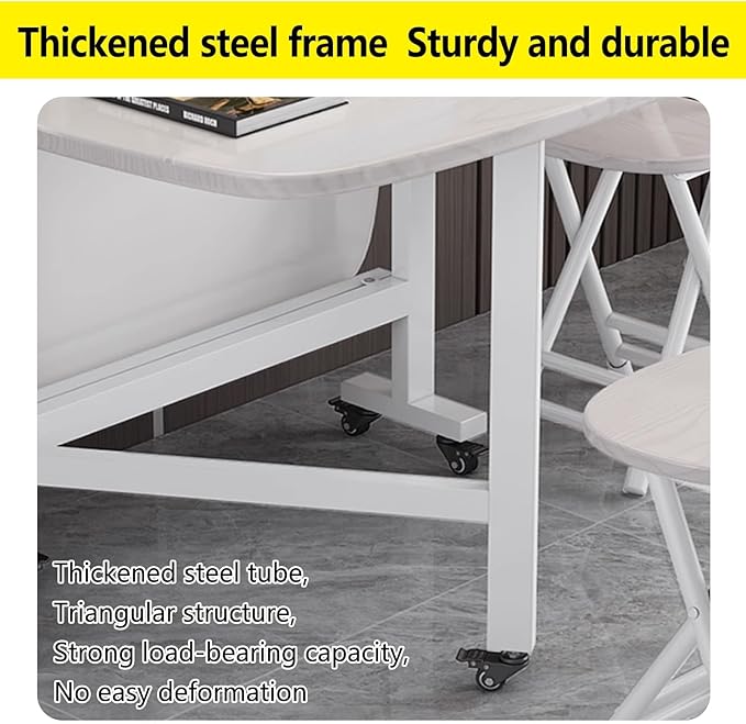 Wooden Foldable Kitchen Table with 6Wheels, Multifunction Table Drop Leaf Dining Table, Multifunction Expandable Folding Table for Small Spaces Kitchen, Bedroom, Living Room, Carbon Steel Pipe Bracket