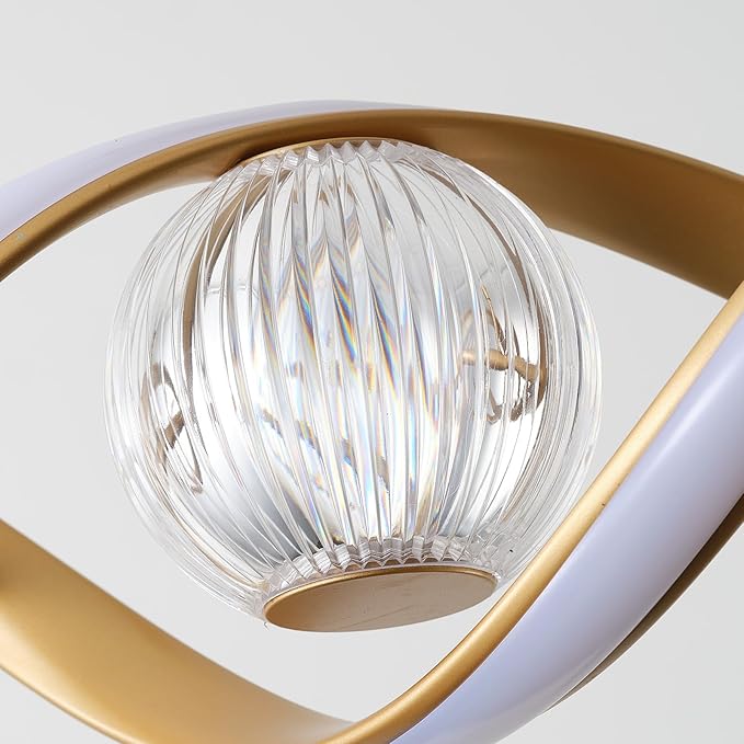 ORANOOR LED Modern Chandeliers for Dining Room, 39in Dimmable Gold Chandelier Kitchen Pendant Lighting Over Island, Linear Wave Spiral Pendant Light Fixtures Dining Room Lights Ceiling Hanging, 36W