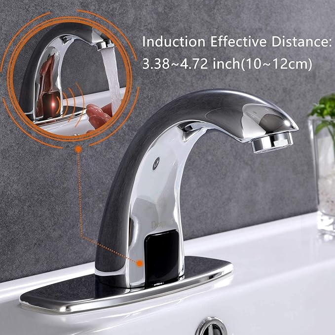 Touchless Bathroom Faucet with Automatic Sensor Function, Bathroom Sink Faucet with Hole Cover Plate, Chrome