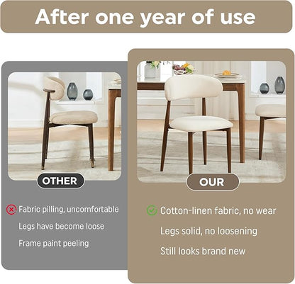 Farmhouse Round Dining Table Set for 4, 47 in Kitchen Table with MDF Tabletop & Base, Beige Fabric Upholstered Chairs with Walnut-Grain Metal Legs for Home Small Apartment (1 Table+4 Chairs)