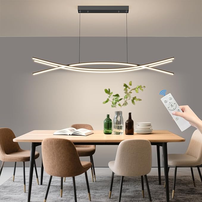 Modern Ceiling Chandelier Light, 47IN Pendant Light Fixtures with Remote Control 3000k-6500K Adjustable Color Temperature, Aluminum Island Lighting Lamp for Dining Room, Living Room, Island