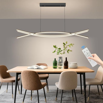 Modern Ceiling Chandelier Light, 47IN Pendant Light Fixtures with Remote Control 3000k-6500K Adjustable Color Temperature, Aluminum Island Lighting Lamp for Dining Room, Living Room, Island