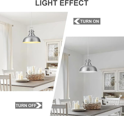 Refice Brushed Nikcel Farmhouse Pendant Lights Industrial Pendant Lighting for Kitchen Island Adjustable Height Dome Hanging Lights for Barn, Dining Room 2 Packs