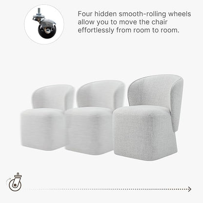 KISLOT Upholstered Dining Chairs with Wheels, No Assembly Stain Resistant Fabric Modern Barrel Armchair with Casters, Dining Room Chairs for Kitchen Living Room Bedroom, Light Grey, Set of 2