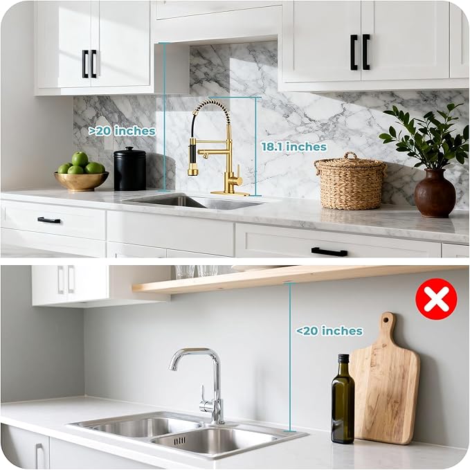 Kitchen Faucet with Pull Down Sprayer - Brushed Gold Single Handle Commercial Kitchen Faucets, 2-Spout Kitchen Sink Faucet, Stainless Steel Spring Pull Out Sink Faucet 1/3 Hole
