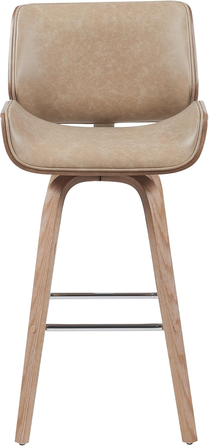 Tyler Modern Swivel Bar Stool with White Wash Finished Wood and Vintage Brown Upholstery Set of 3