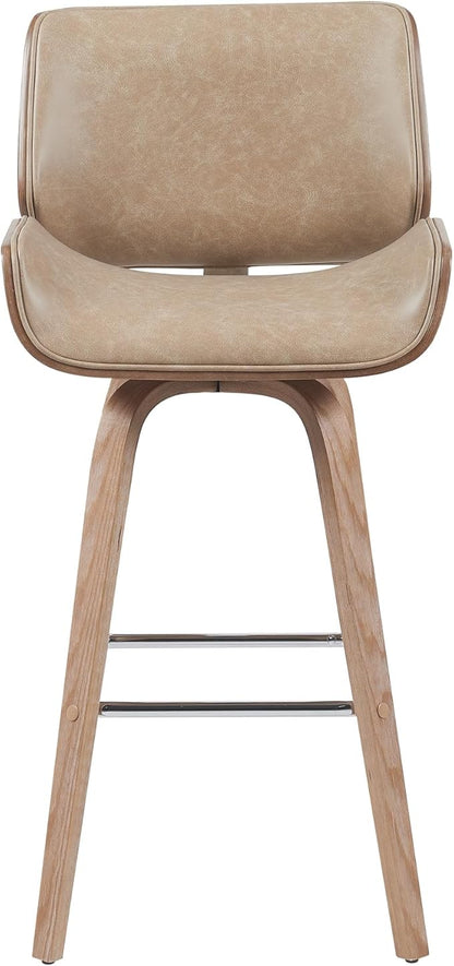Tyler Modern Swivel Bar Stool with White Wash Finished Wood and Vintage Brown Upholstery Set of 3