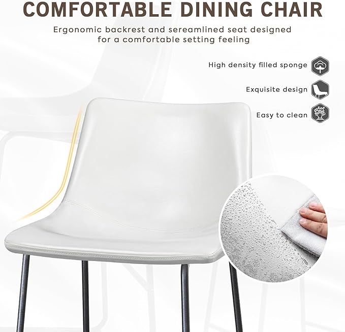 LEMBERI Faux Leather Dining Chairs Set of 2, 18 Inch Kitchen & Dining Room Chairs,Mid Century Modern Dining Chairs with Backrest and Metal Legs, Comfortable Upholstered Seat Chairs