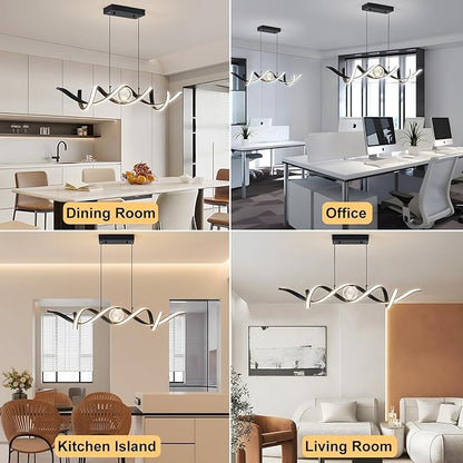 ORANOOR Modern LED Pendant Lights, Dimmable 39'' Spiral Wave LED Chandelier Lighting, Linear Swivel Black Dining Room Hanging Light Fixtures Kitchen Island Pendant Light for Dining Table (2340lm)
