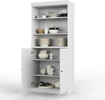 Palace Imports 100% Solid Wood Kitchen Pantry w/ 2 Wood Doors, White, 32" w x 71.5" h, Renewable Eco-Friendly Pine, Made in Brazil