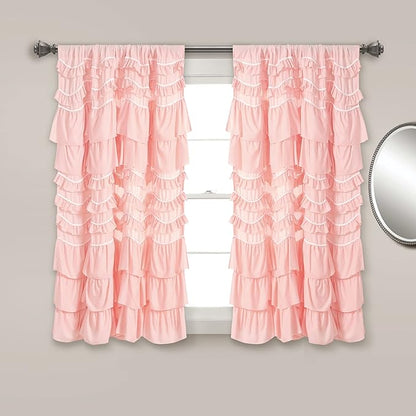 Lush Decor Kemmy Light Filtering Window Curtain Panel Single 52" W x 63" L Peachy Pink - Drapes - Ruffled Curtains for Bedroom - Pink Curtains - Coquette Decor