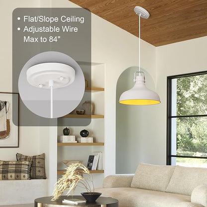 White Farmhouse Pendant Lights Matte Pendant Lighting for Kitchen Island Industrial Adjustable Height Vintage Dome Hanging Light Fixtures for Barn, Dining Room 3 Packs