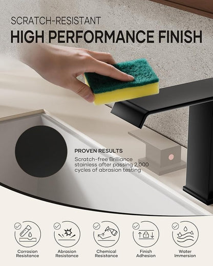 AVSIILE Matte Black Waterfall Bathroom Faucet 3 Hole, 8 Inch Widespread Modern 3 Piece Bathroom Sink Faucet, Touch On Lavatory Faucet for Vanity RV Restroom, Straight Spout